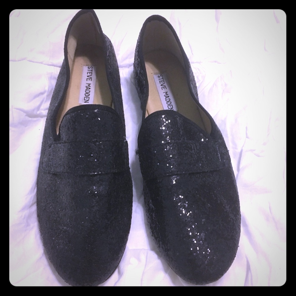 Steve Madden Black Glitter Loafers Size 9M